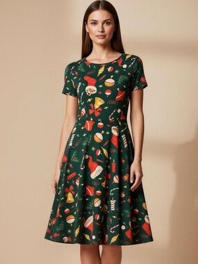 Fensace Fun Bold Vibrant Holiday Midi Dress Size S